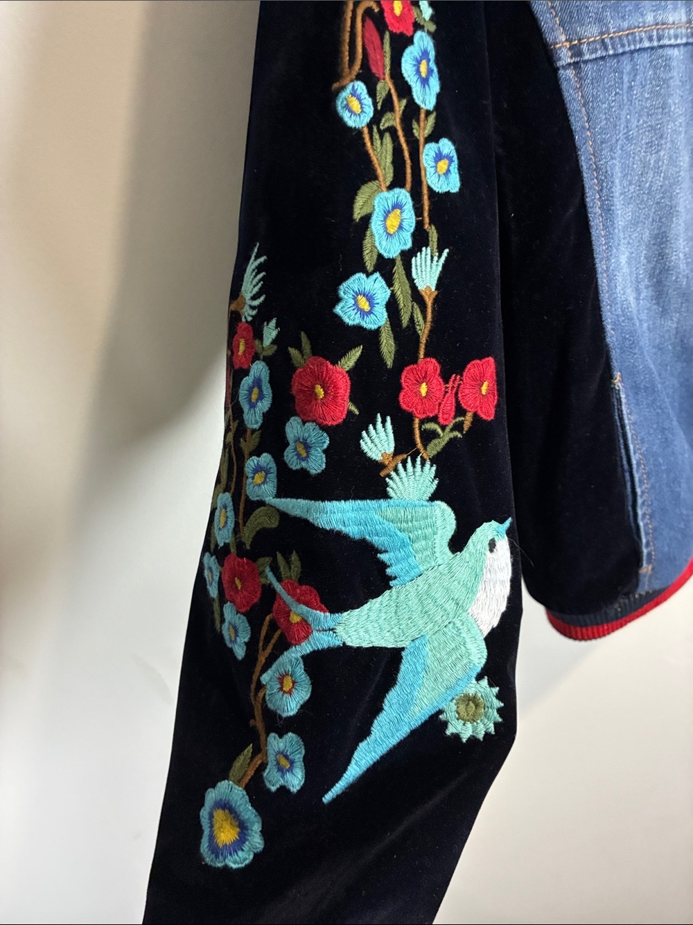 Desigual Embroidered Denim Velvet Bomber Jacket Tiger Birds EU 46 XL - Picture 6 of 16